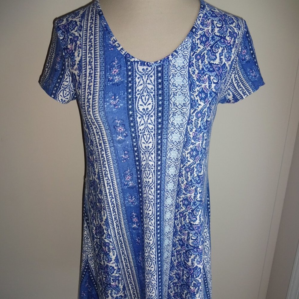 Womens Pink Rose Vintage Dress S Blue Tan Pink Flowers Floral T Back